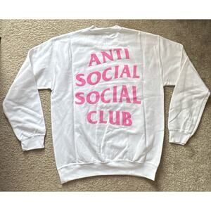 Anti Social Social Club Pink Logo Crewneck White (ASSW325-M) Men's Medium NEW